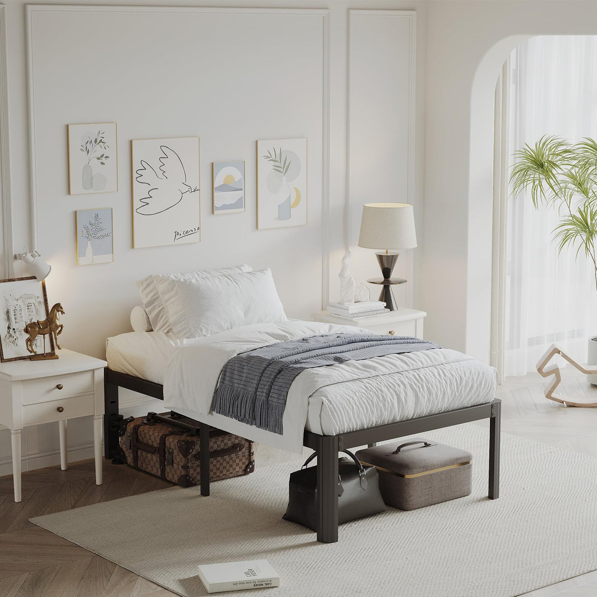 LAKKURI 14 Inch High Twin Bed Frame No Box Spring Needed, Platform Metal Bed Frame Twin, Heavy Duty, Noise Free, Easy Assembly, Black LAKKURI