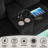 ZSDT Sectional Couches for Living Room, 6 Seat Sectional Sofa Smart Module-Bluetooth Speaker/RGB Light/Charging Station, Chenille U Shaped Couch with 2 Movable Storage Ottomans (Black) ZSDT