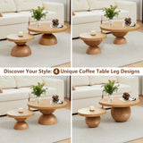 Solid Wood Round Nesting Coffee Table Set of 2, Circle Accent Tables with Unique Semi-Circular Legs, Mid Century Modern Side End Table Set for Small Space Living Room Office (Natural Oak) LEVNARY
