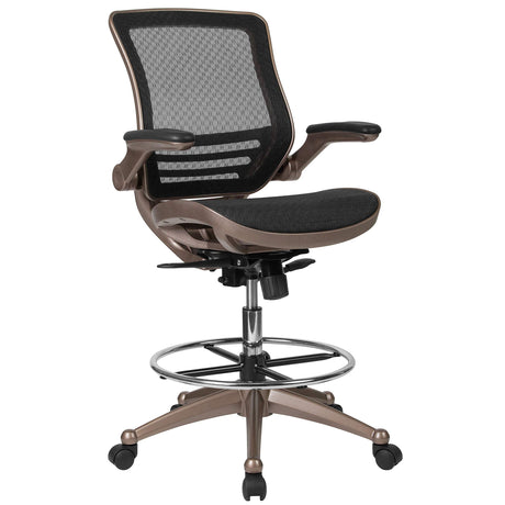 Flash Furniture Waylon Mid-Back Swivel Office Chair with Adjustable Foot Ring and Seat Height, Ergonomic Mesh Chair with Armrests, Black/Gold Flash Furniture