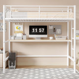 VECELO Loft Bed Twin Size with Desk, Metal Bedframe with Removable Ladder and Safety Guardrail, No Box Spring Needed, Space Saving, Noise Free, Pure White VECELO