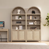 SICOTAS Book Shelf Arched Cabinet Bookshelf Arch 84.2" Tall Bookcase 5 Tier Large Bookshelves with Doors Storage Rattan Boho Wide Book Shelves Case for Living Room Kitchen Office Bedroom Library SICOTAS