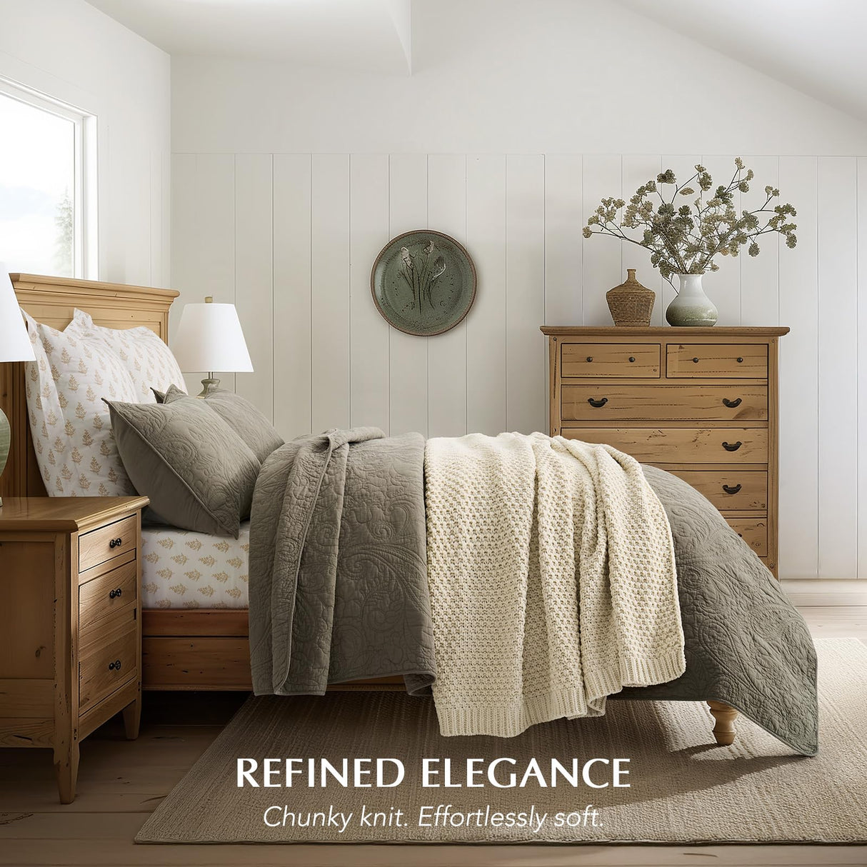 EVERGRACEHOME Chunky Chenille Knit Throw Blanket for Couch, Soft Luxurious Moss Stitch Blankets for Bed, Cozy Decorative Farmhouse Knitted Throws for Sofa, Beige, 50" x 60" EVERGRACEHOME