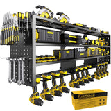 RacKeaLsi 49" W Large Power Tool Organizer Wall Mount, 4 Layer Heavy Duty Metal Tool Storage Rack with 12 Drills Holder, Utility Racks for Garage Workshop, Ideal Garage Organization RacKeaLsi