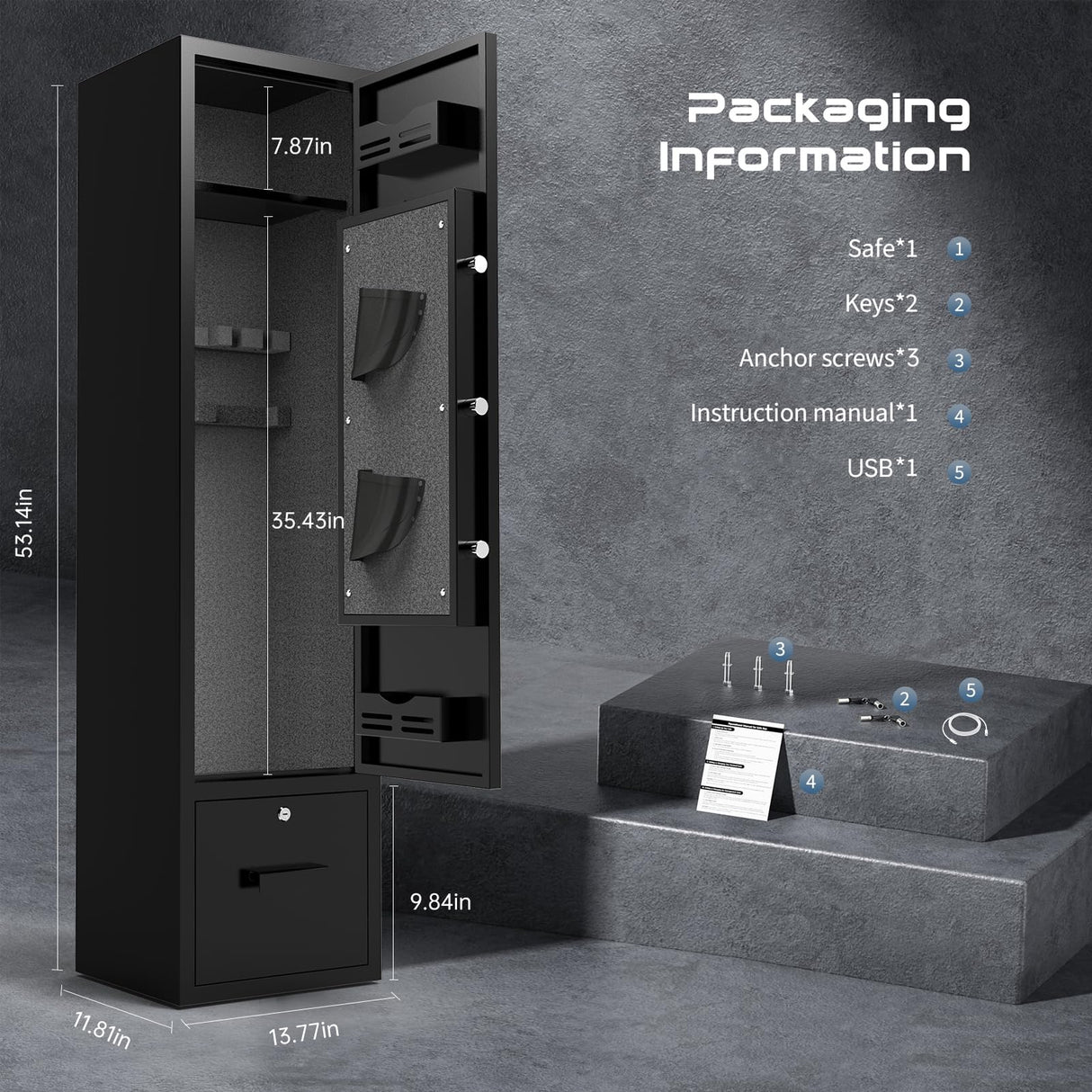 ANXINWEI Gun Safe, 5-8 Gun Cabinet with Lock Drawer, Rifle Safe with Dual Alarm and Mute Mode, Gun Safe for Rifles and Pistols with LED Light, Gun Cabinets for Rifles and Shotguns，Rifle Safes for Home ANXINWEI