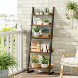 HOOBRO 5-Tier Bookcase, Narrow Ladder Shelf, Small Bookshelf, Corner Storage Shelf, Small Display Organizer for Living Room, Study, Balcony, Bedroom, Rustic Brown and Black BF150CJ01 HOOBRO