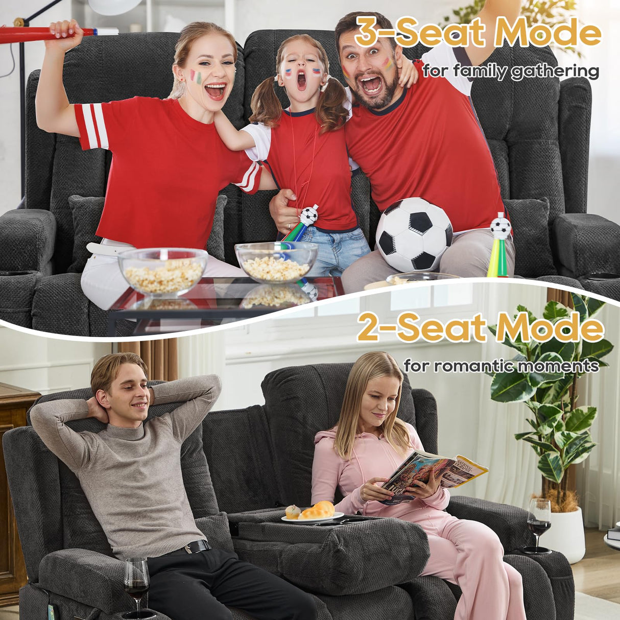 IPKIG Power Loveseat Recliner Sofa with Flip-Up Backrest Console, Drawer, AC Outlet, LED Light, Bluetooth Speakers, Wall Hugger Recliners for Living Room, RV, Home Theater (Charcoal, Loveseat) IPKIG