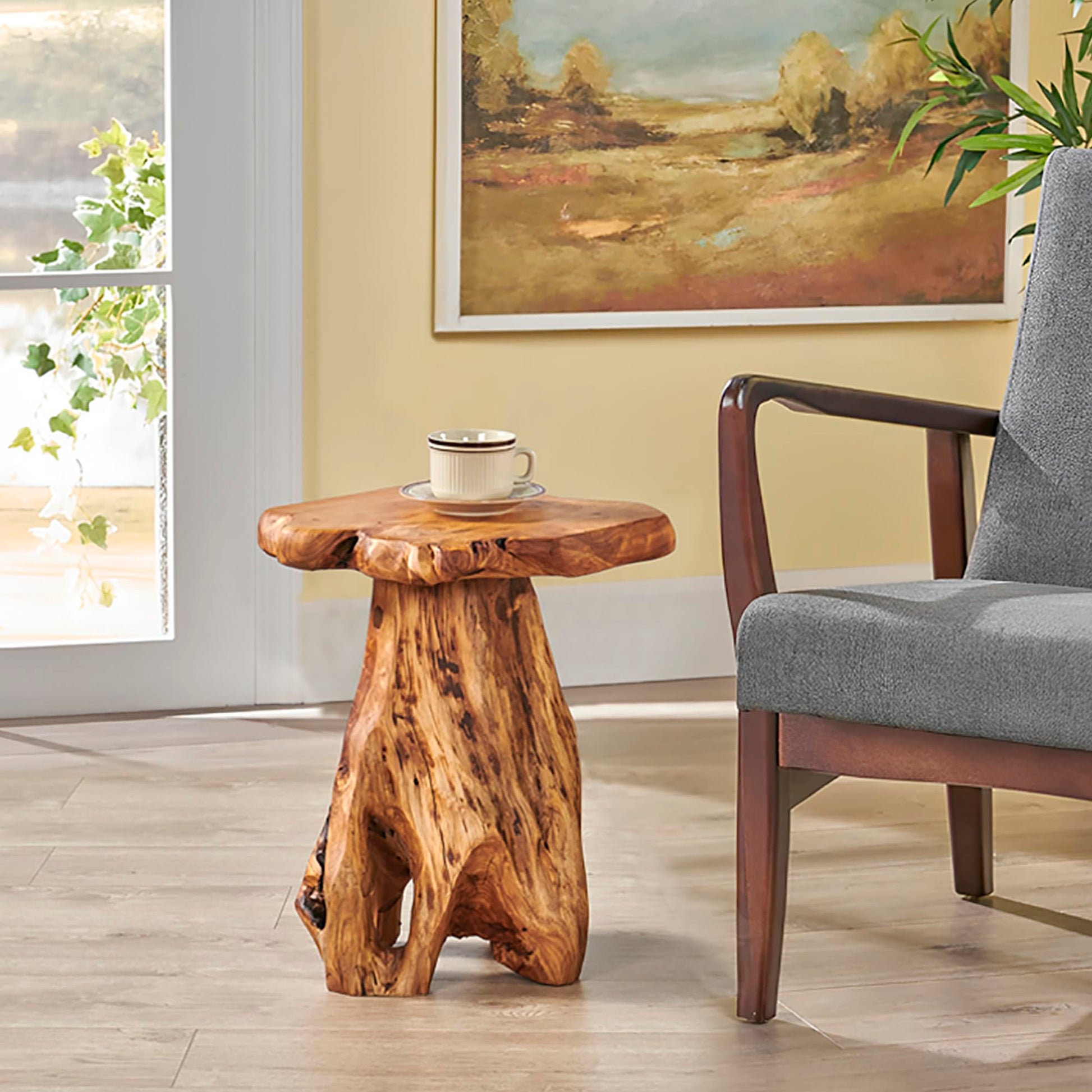 Greenage Cedar Roots Plant Stand Tree Stump End Table 13.5" x 16" x 19" H Wooden Live Edge Side Table for Living Room Bedroom Home Decor Courtyard Wooden Stool - WoodArtSupply