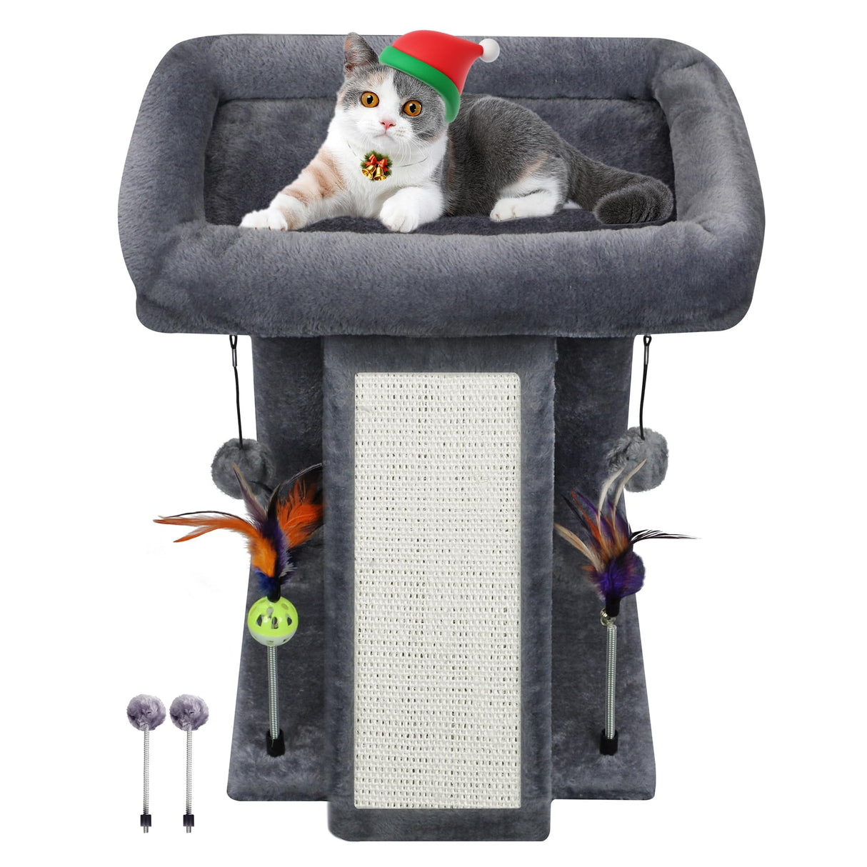 TWDEPART Cat Tree Tower with Cat Scratching Post for Indoor Cats, Activity Centre Climbing Tree with Scratching Board and Playful Toy Balls, Grey TWDEPART