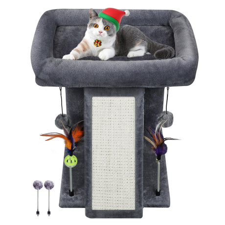 TWDEPART Cat Tree Tower with Cat Scratching Post for Indoor Cats, Activity Centre Climbing Tree with Scratching Board and Playful Toy Balls, Grey TWDEPART