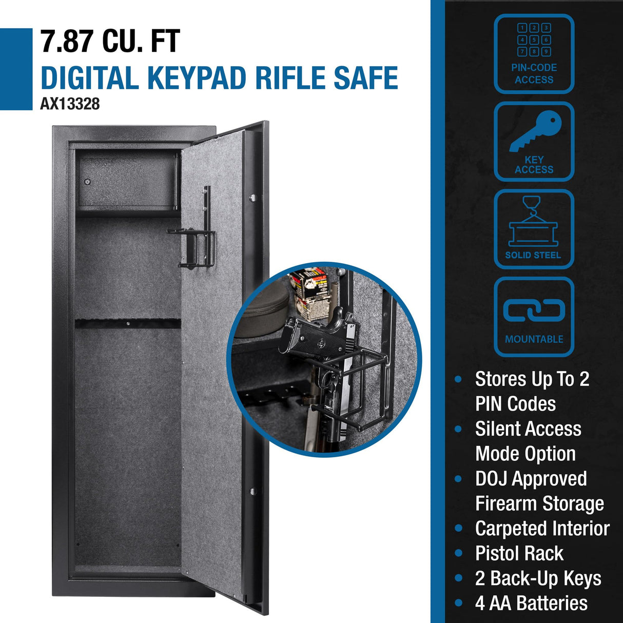 Barska Quick and Easy Digital Access Rifle Firearm and Long Gun Safe for Home with Optional Silent Mode - 14 Position Keypad BARSKA
