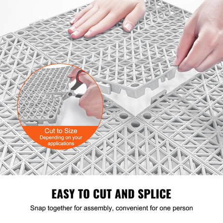 VEVOR Interlocking Tile 55PCS Blue, Drainage Tiles 12" x 12" Splicing, Soft PVC Interlocking Drainage Floor Tiles, Non-Slip Drainage Holes for Restroom, Bathroom, Kitchen, Pool, Wet Areas, Grey VEVOR