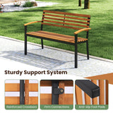 Tangkula 43" Outdoor Garden Bench, 2-Person Acacia Wood Bench with Heavy-Duty Metal Frame, Slatted Seat & Curved Armrests, 800 lbs Weight Capacity, Patio Bench for Porch, Yard, Balcony, Lawn Tangkula