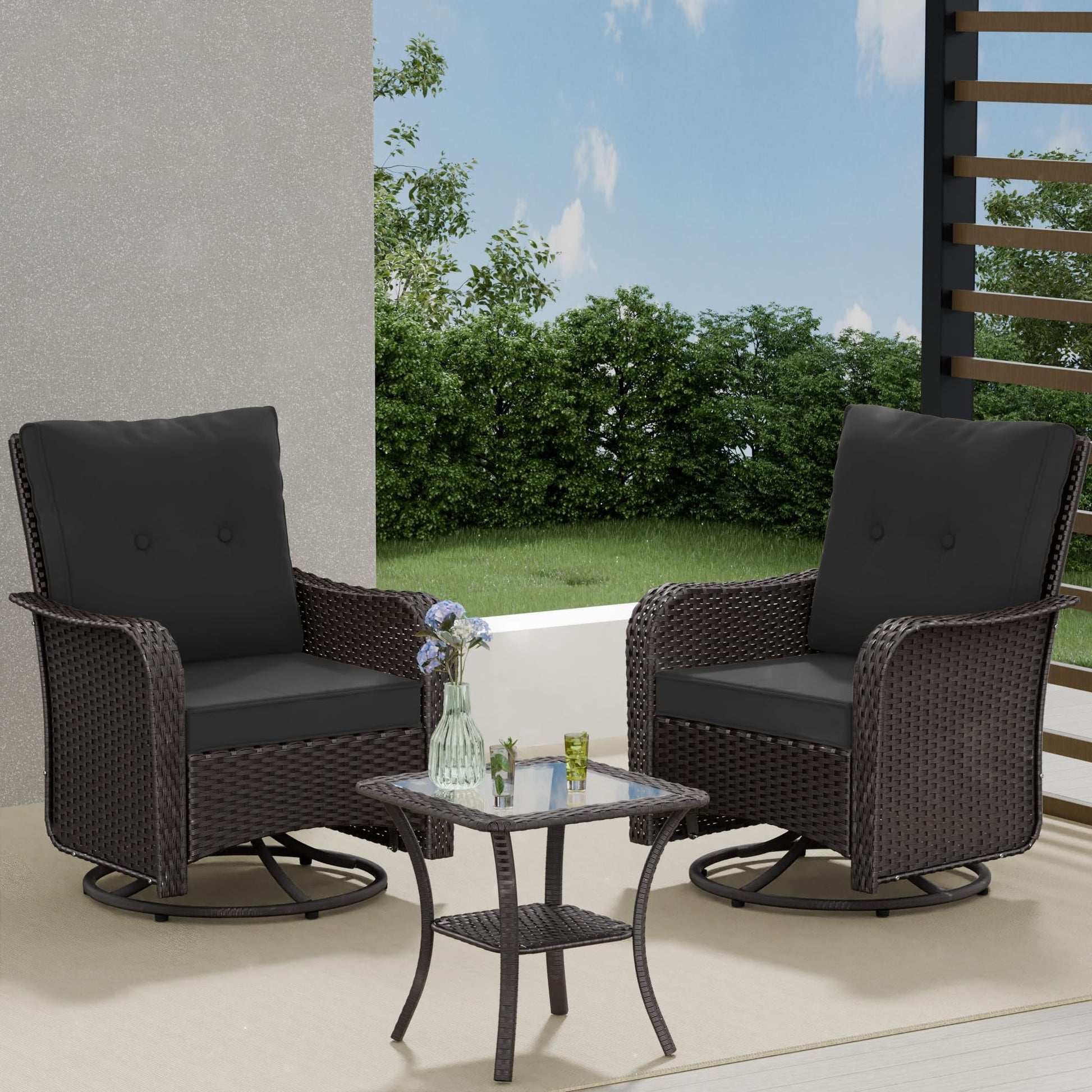 ASJMR 11 Pieces Patio Furniture Set with 2 Swivel Chairs Patio Furniture Outdoor Sectional Sofas with 55000 Gas Fire Pit Patio Conversation Set w/7 Cushions - WoodArtSupply