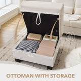 Siiejia 88" Sectional Couches for Living Room, Comfy L Shaped Sofa Couch with Storage Ottoman & Pocket, Modern 3 Seater Boucle Couch with Lumbar Pillows for Apartment, Office, Easy Assembly, Beige Siiejia