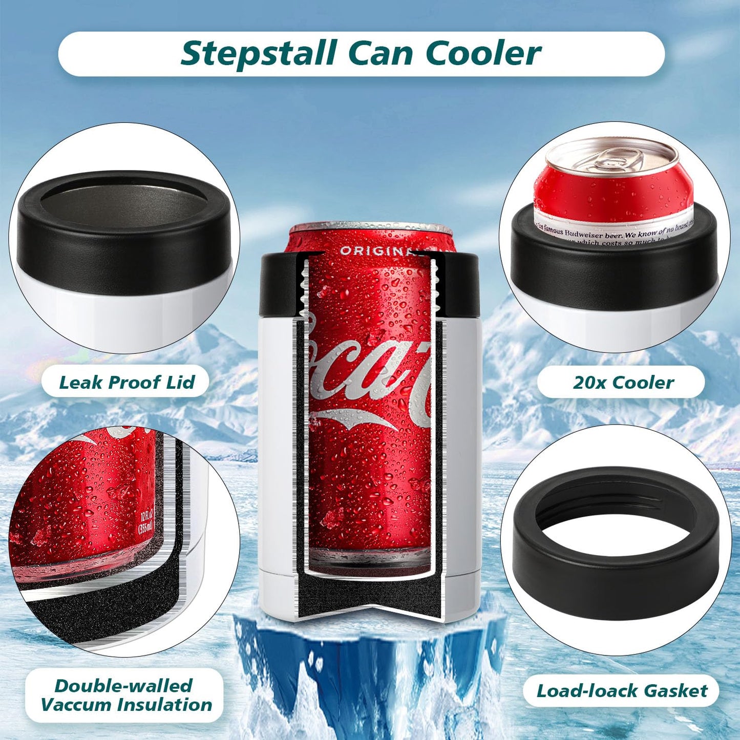 Stepstall 12oz Sublimation Can Cooler, 4 Packs Sublimation Tumbler Blank Stainless Steel Double Wall Vacuum Insulated Can Holder Sublimation Tumbler with Polymer Coating for Heat Transfer