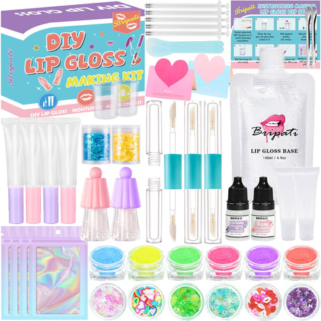 BRIPATI DIY Lip Gloss Making Kit - Make Your Own Lip Glosses Moisturizing DIY Lip Glaze Handmade Glittery Set for Teens Girls Women Makeup Lover Beginner Christmas Birthday Gift BRIPATI