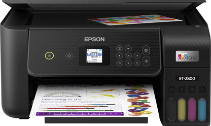 Epson EcoTank ET-2800 Wireless Color All-in-One Inkjet Printer, Print & Copy & Scan, 1200x2400 dpi, 1.44" Color LCD Display, Cartridge-Free, Photo Printing, Bundle with Printer Cable