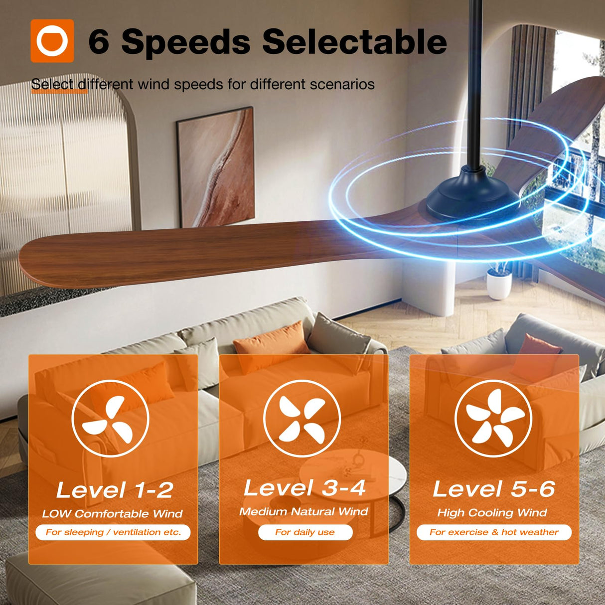 addlon Ceiling Fans with Lights, 72 inch Indoor/Outdoor Ceiling Fan with Remote Control, Reversible, 3 Wood Blades, 6 Speeds, 3CCT Dimmable, Noiseless, Large Ceiling Fan for Patio, gazebo, Farmhouse addlon