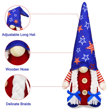 4th of July Patriotic Gnome Decorations, 2 PCS Handmade Mr & Mrs USA Swedish Tomte Gnomes Plush Table Ornaments Gift for Independence Day Memorial Day Presidents Day Veterans Day Armed Forces Day HALOGATE