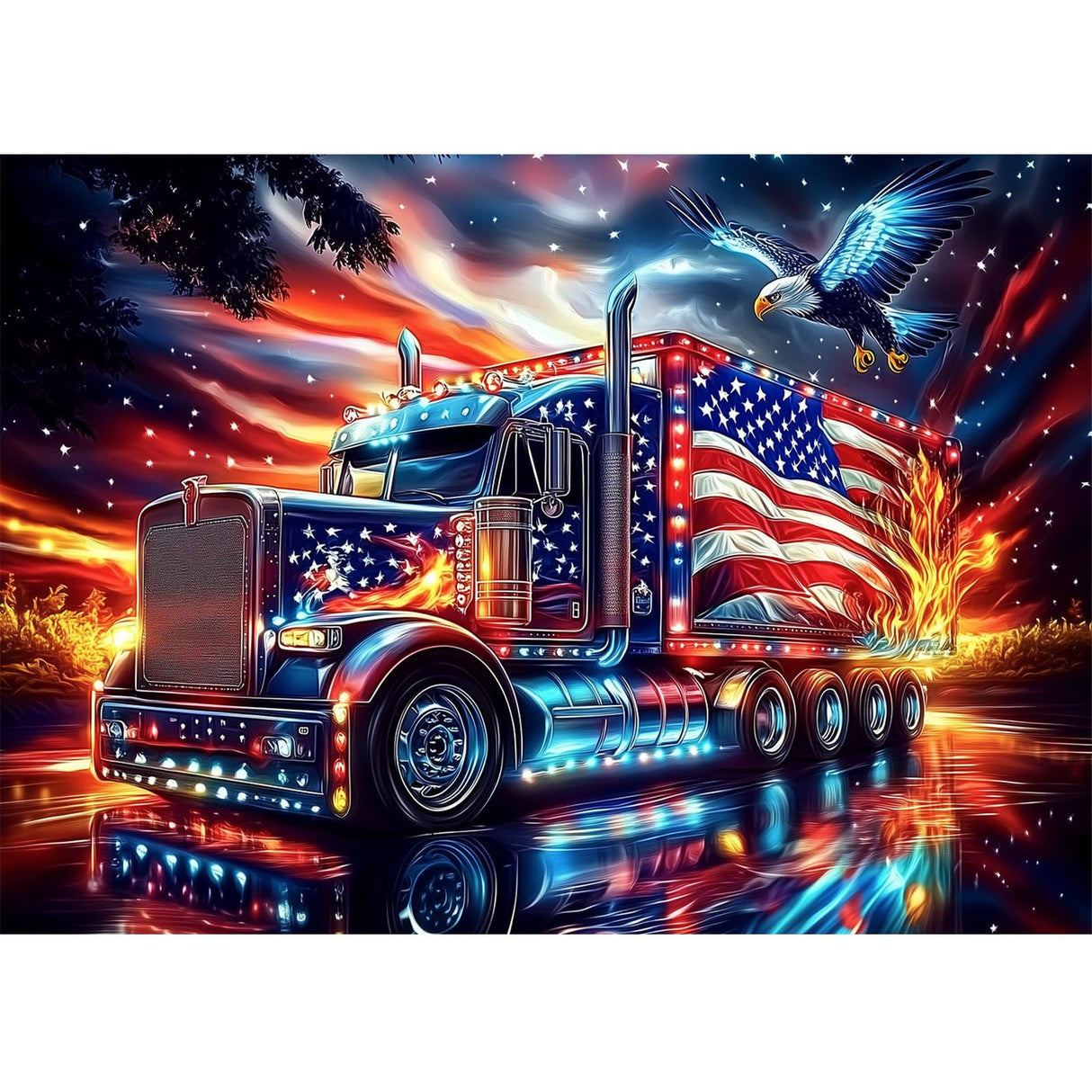 CEOVR Truck Diamond Art Kits for Adults, American Flag Eagle Diamond Painting Dots 5D Full Drill DIY Gem Art for Beginner, Adult Crafts Kits Arts and Crafts, Wall Decor for Home Office 12x16in CEOVR