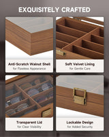 CO-Z Sunglasses Organizer with 8 Slots, Wood Eyeglasses Storage Box for Women Men, Lockable Display Case for Multiple Glasses, Glasses Holder for Watches Jewelry Collection, Walnut CO-Z