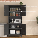 Polup Kitchen Pantry Cabinet, 75" H Kitchen Hutch with Microwave Stand, Food Cupboard with Countertop, Metal Storage Cabinet with Doors and Shelves for Living & Dining Room, Black - Assemble Required Polup