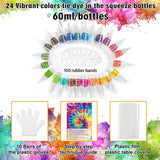 Vanstek Tie Dye Kit, 24 Colors Tie Dye Shirt DIY Fabric Dye for Women, Kids, Men, with Rubber Bands, Gloves, Plastic Film and Table Covers for Family Friends Group Party Supplies Vanstek