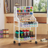 Rolling Craft Cart with Drawer, White Small Utility Cart, Metal Storage Cart with Lockable Wheels, 6 Tiers Paint Organizer for Art Supplies, Store for Brushes Paints Artifacts Small Parts JKsmart