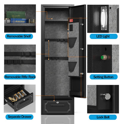 SAPITAL 6 Gun Safe,Gun Safe for Rifles and Pistols,Gun Cabinet for Rifles and Shotguns with Drawer,Electronic Rifle Safe,Gun Safes & Cabinets with LED Light, Removable Shelf and Gun Rack (6-g - WoodArtSupply