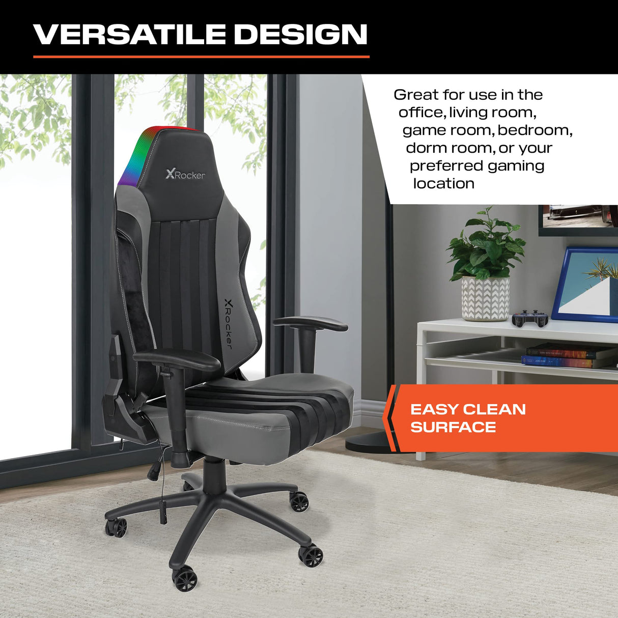 X Rocker Sigma PC Computer Gaming Office Desk Chair, with Headrest RGB LED Lights, Adjustable Seat and Armrest, 0780401, 24.41" x 49.8" x 20.87", Black X Rocker