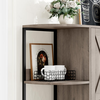 HITHOS 70" Industrial Kitchen Pantry Cabinet with Adjustable Shelves and Microwave Stand in Ash Gray - WoodArtSupply