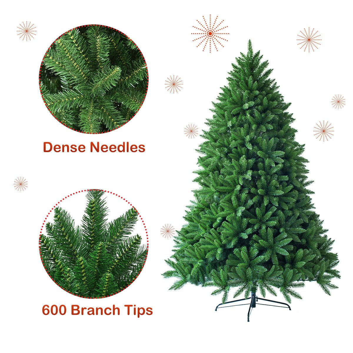 Goplus 5ft Unlit Artificial Christmas Tree, Premium Hinged Fir Tree, Easy Assembly with Metal Stand, Xmas Décor for Indoor and Outdoor (5ft) Goplus