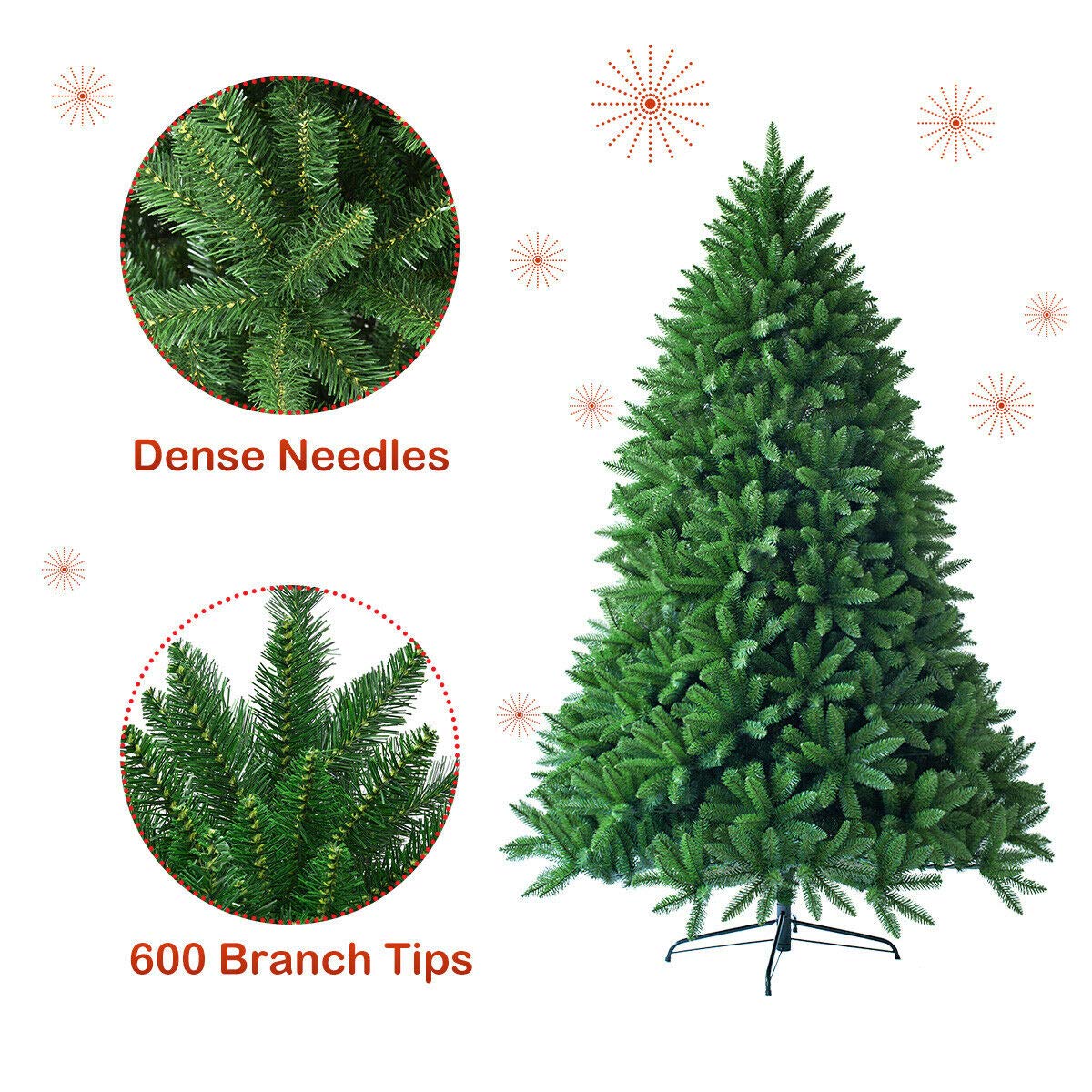 Goplus 5ft Unlit Artificial Christmas Tree, Premium Hinged Fir Tree, Easy Assembly with Metal Stand, Xmas Décor for Indoor and Outdoor (5ft)