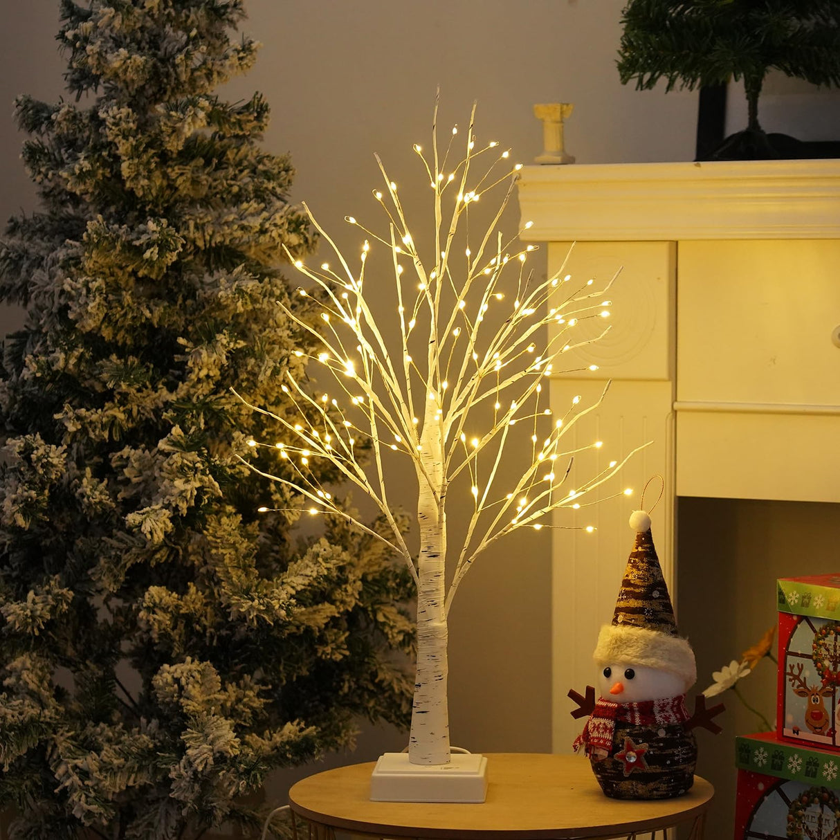 144 LED Artificial Tree Lamp with Timer, DIY Birch Tree with LED Lights, Lighted up Tree Lamp USB/Battery Powered, Fairy Light Spirit Tree for Table Home Wedding Bedroom Christmas (Warm White) PXBNIUYA
