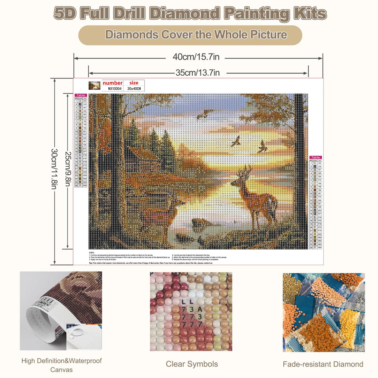 CEOVR Deer Diamond Art Kits for Adults, 5D DIY Full Drill Animal Diamond Painting Dots Crystal Gem Art, Adult Crafts Kits Arts and Crafts, Wall Decor for Home Office 12x16inch CEOVR