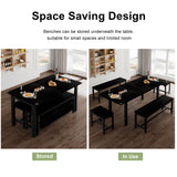 Feonase 5-Piece Dining Table Set for 4-8 People, 63" Large Extendable Kitchen Table Set with 2 Benches and 2 Square Stools, Dining Room Table with MDF Wood Board, Easy Assembly, Black Feonase