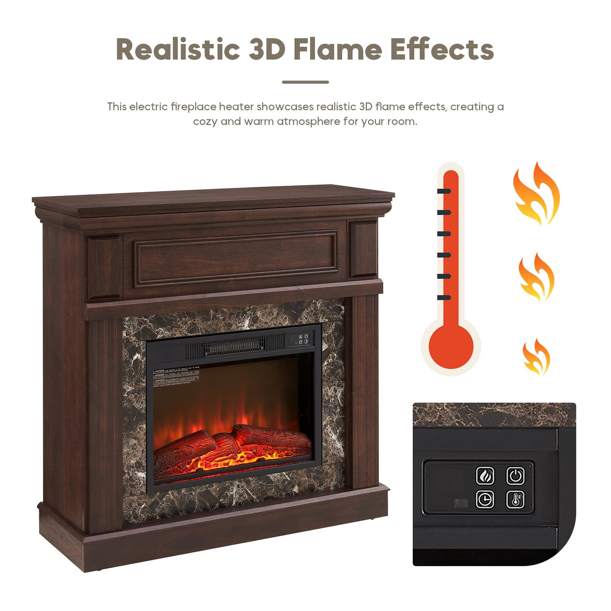 43" Electric Fireplace with Mantel, Electric Fireplace Heater, TV Stand w/Freestanding Electric Fireplace, Fireplace Mantel Wooden Surround for Living Room (Cherry) ZEIINPA