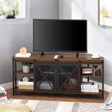 HOMISSUE Corner TV Stand for 55 Inch TV, Rustic Corner Entertainment Center with Storage, Industrial Media Console Table with Sliding Barn Door, Entertainment Center for Living Room, Brown HOMISSUE