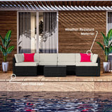 Nestl Patio Furniture Set – Outside Furniture Patio Set, 7 Piece Outdoor Patio Furniture Sets, Patio Conversation Sets with Patio Sectional, Black Wicker Patio Furniture Sets with Off White Cushions Nestl