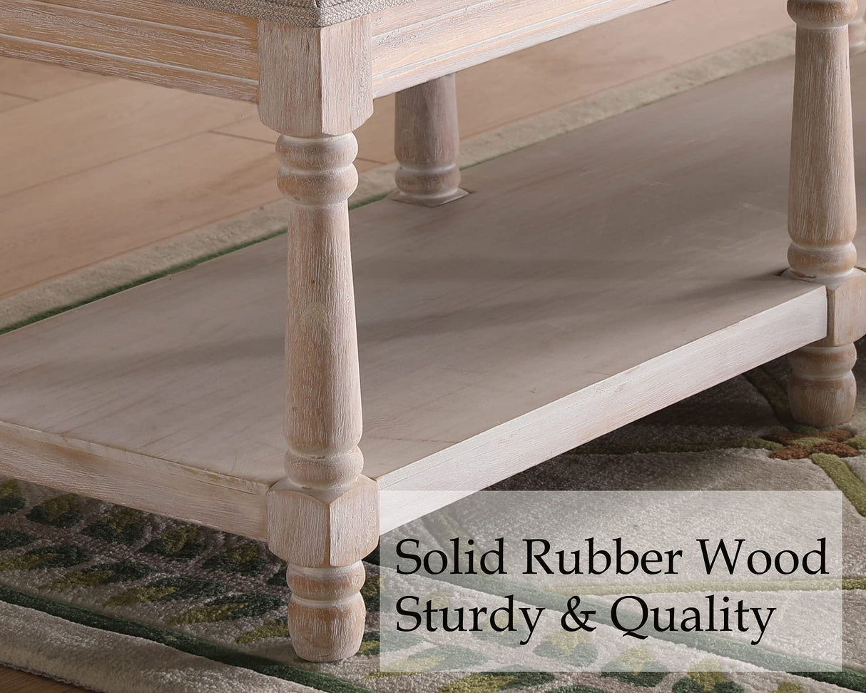 Janoray Farmhouse Storage Bench Wooden Entryway Upholstered Tufted Ottoman Bench for Bedroom End of Bed Hallway Organizer, Beige Janoray