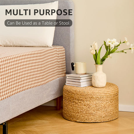 Wimarsbon Round Pouf Ottoman, Natural Hand Knitted Footrest Poof, Rustic Lounge Pouffe, Boho Pous Foot Stool, Accent Table or Seat (Natural Water Hyacinth, 17.7 * 17.7 * 9.84) Wimarsbon