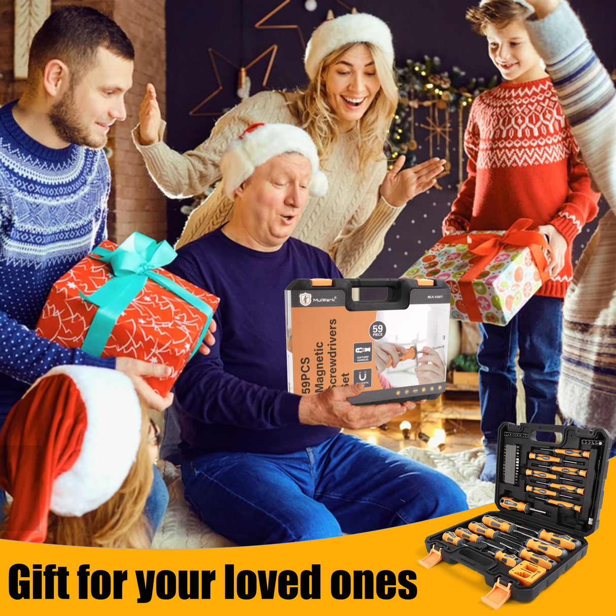 MulWark Magnetic Screwdriver Set 59 Piece Chrome Vanadium Steel, Ergonomic Design Rubber Handle Screwdriver Set with Case Slotted, Phillips, Hex, Pozidriv, Torx and Precision, Magnetizer Demagnetizer MULWARK