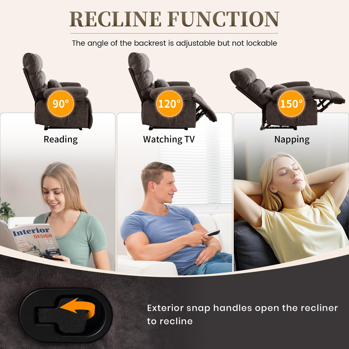 Oversized Recliner Chair Extra Wide Large Recliner for Adults 350lbs with Lumbar Support Pillow Nursery Chair Living Room (Manual, GREY-6002) HOMYEDAMIC