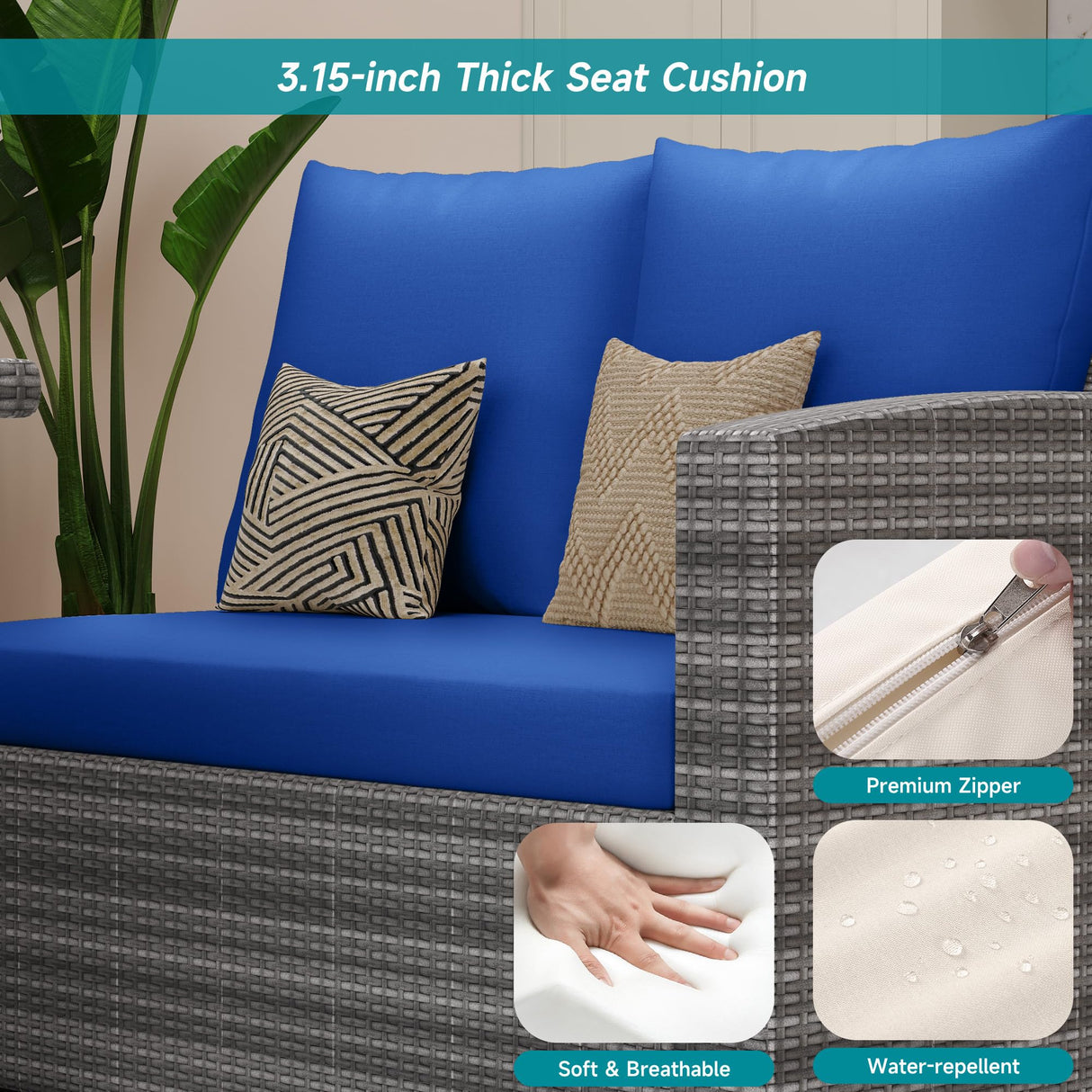 IDEALHOUSE 9 Seat Outdoor Patio Furniture Set - 7-Piece PE Rattan Outdoor Dining Set with Dining Table and Ottomans, Patio Table and Chairs Set Outdoor Furniture Set for Garden Poolside Backyard IDEALHOUSE