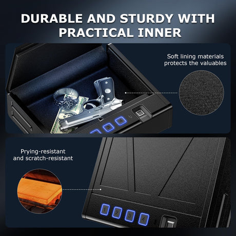 Bonsaii Gun Safe for Handgun, 3 Ways Quick Access Biometric Gun Safe for Pistols, Fingerprint Pistol Safe with Type-C Port, Small Handgun Safe Lock Box with Light for Nightstand, Bedside, Car, Home bonsaii