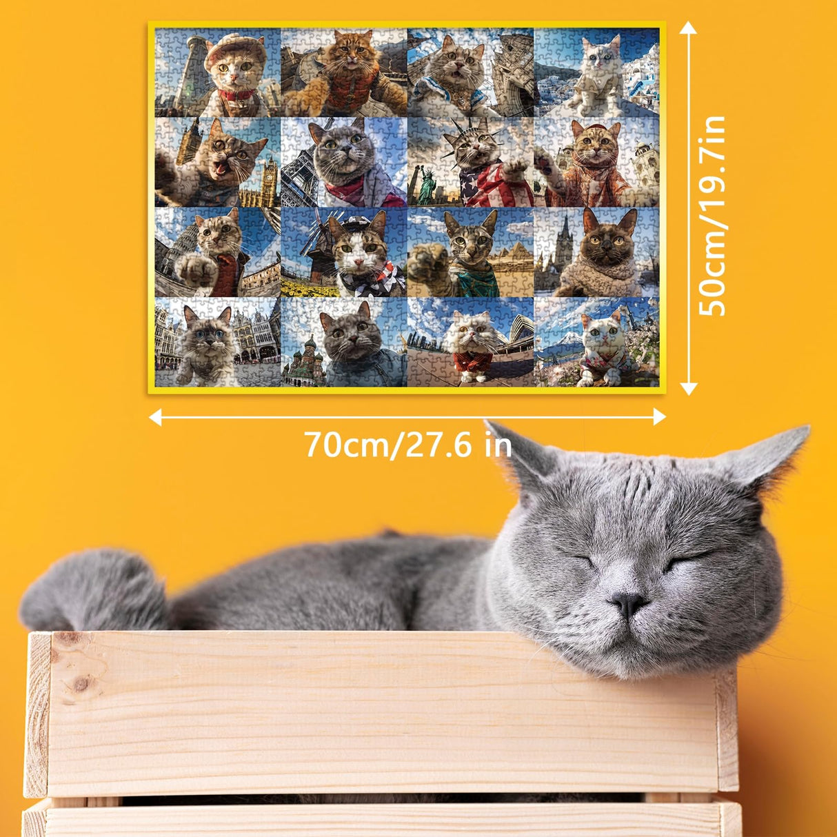 Funny Cat Puzzles for Adults 1000 Piece, Selfie Cat Animal Jigsaw Puzzle, Cat Travels Around The World Puzzle as Home Decor IdeaBazar