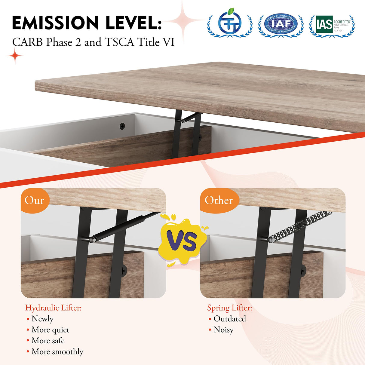 Meilocar Wood Coffee Table, Lift Top Coffee Table with Hidden Compartment, Coffee Table for Living Room Reception Room, 39.4in L, Ivory Meilocar