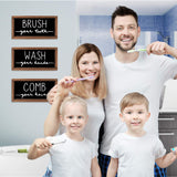 LIBWYS Bathroom Sign & Plaque (Set of 3) Wash Your Hands Brush Your Teeth Comb Your Hair Decorative Rustic Wood Farmhouse Bathroom Wall Decor (Black) LIBWYS