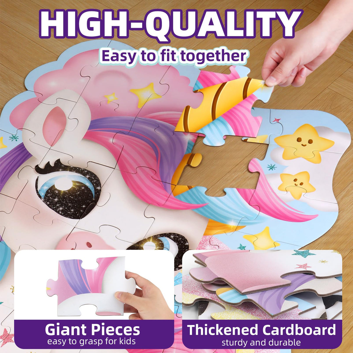 45 Piece Unicorn Floor Puzzle, Large Special Shapes Puzzles for Kids Ages 3-5, Toddler Floor Puzzles for Kids Ages 4-8, 4 Year Old Girl Gifts Toys for Birthday, Halloween, Christmas wookidel